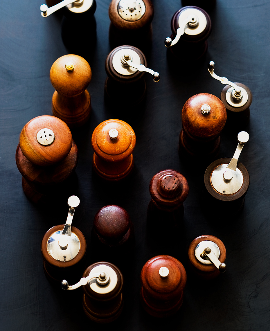 Miscellaneous collection of wooden salt and pepper shakers