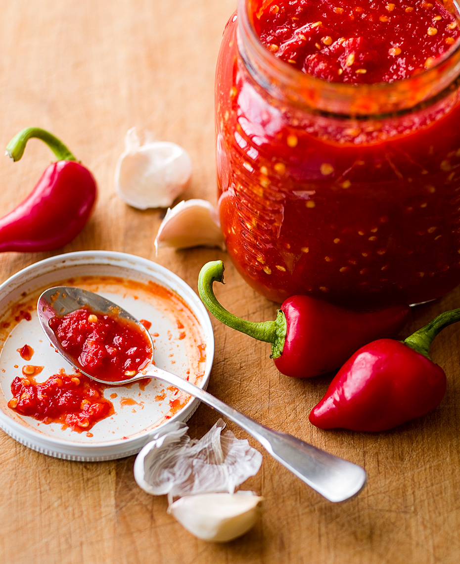 Jar of homemade Sriracha sauce