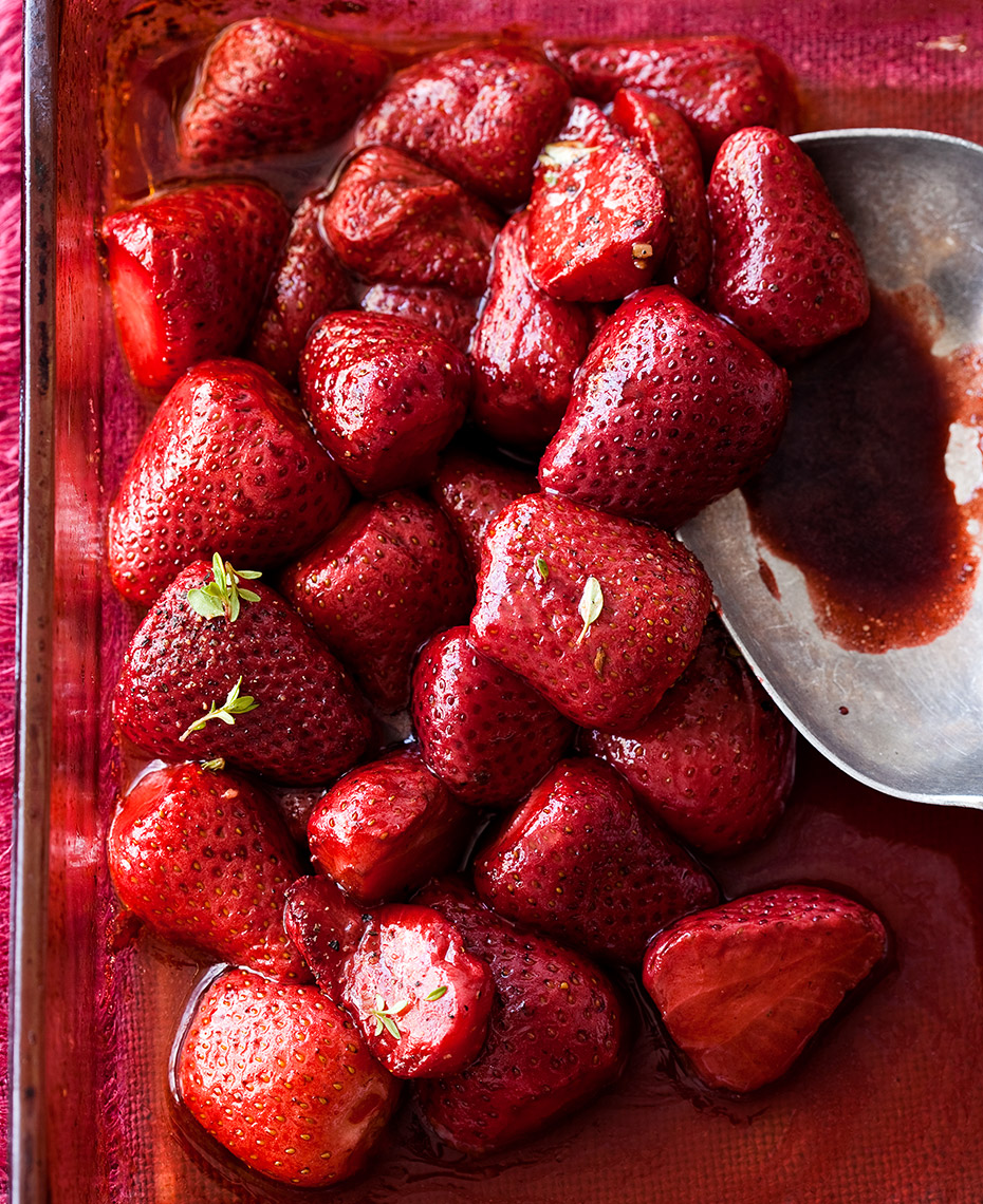 Caramelized strawberries in a baking dish