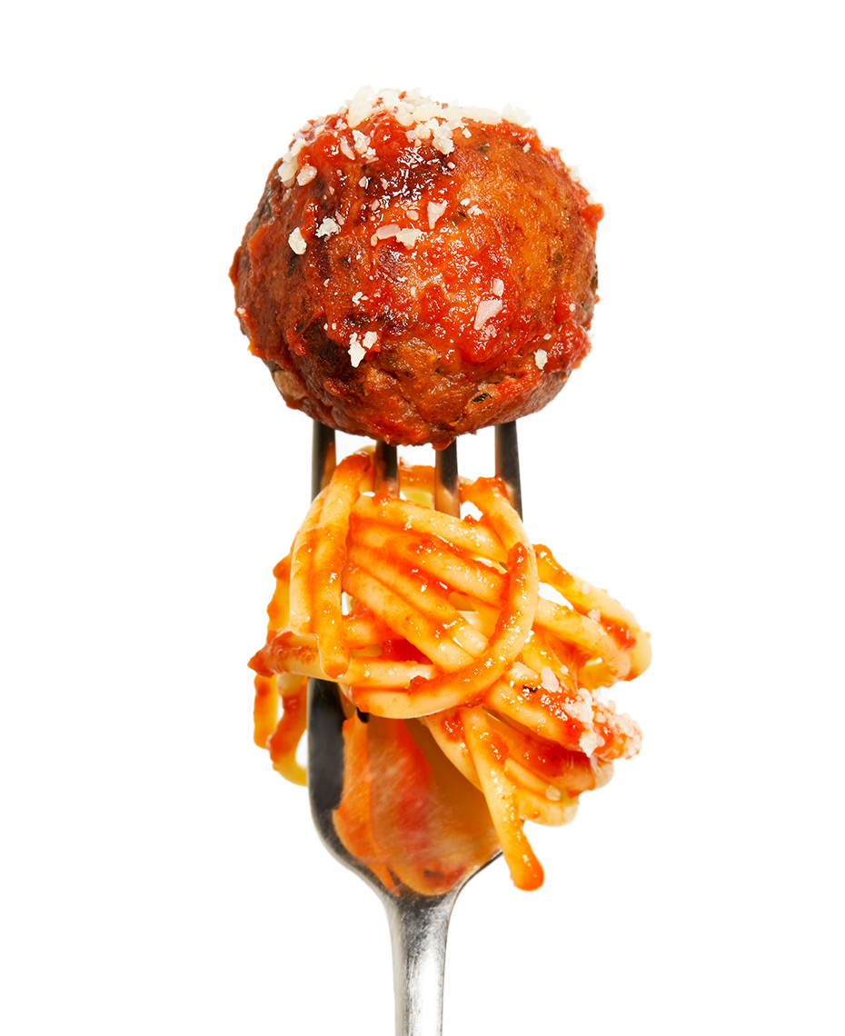 Fork with spaghetti and meatball
