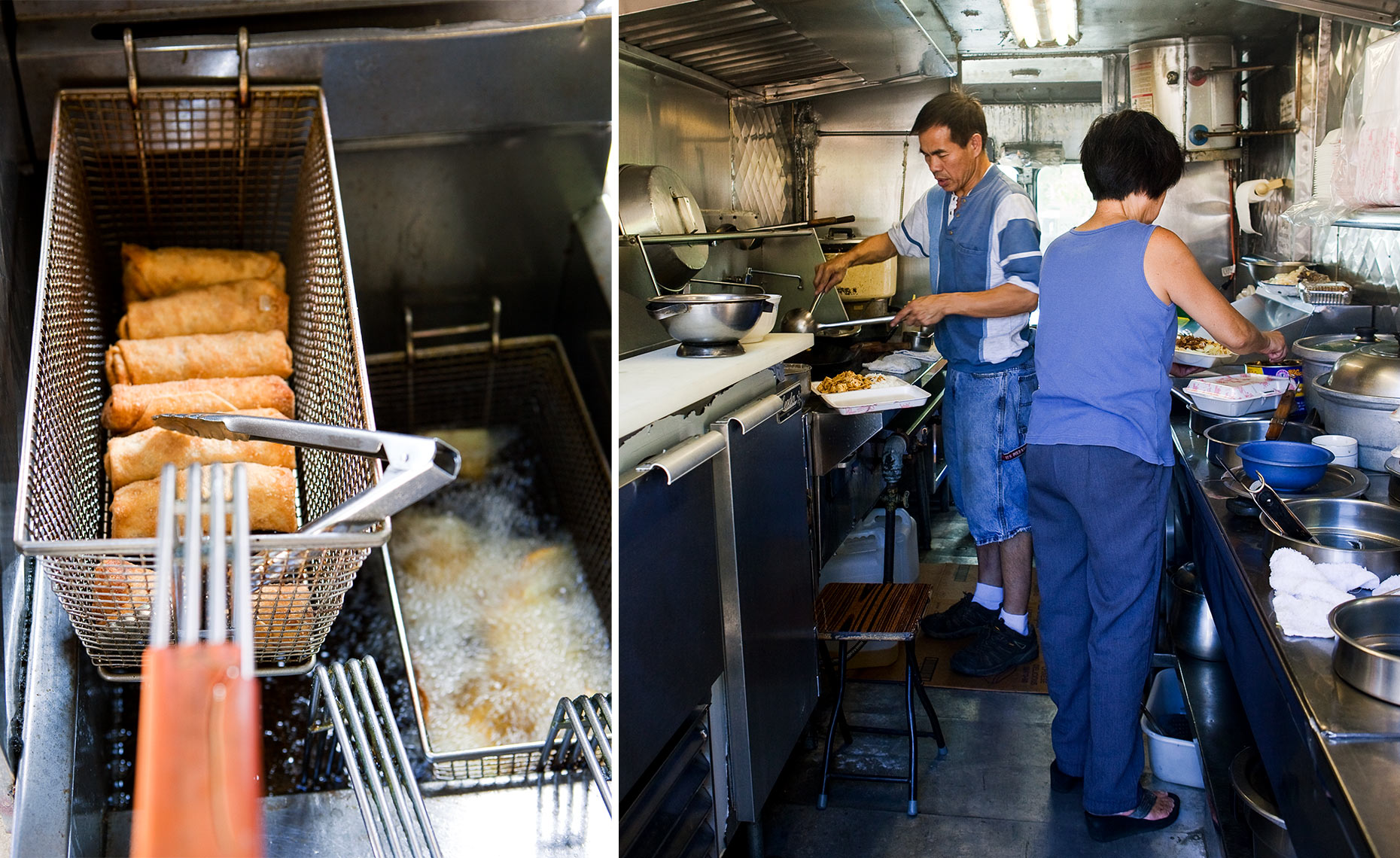Cooking inside Chinese food truck