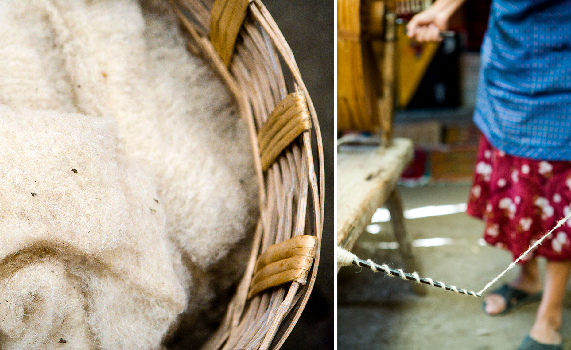 Making yarn for hand-woven rugs 